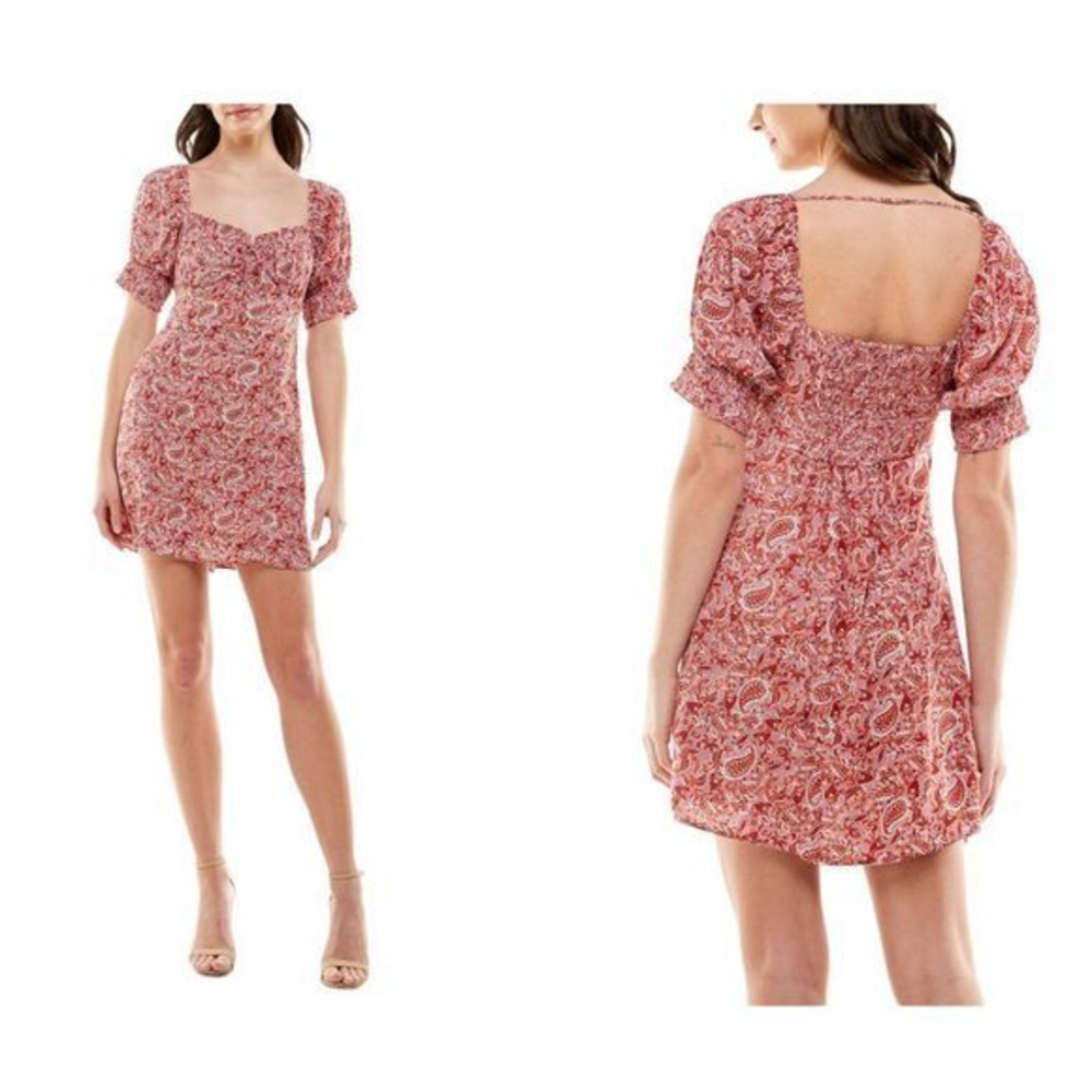 NWOT ROW A Smocked Puff Sleeve‎ Minidress in Mauveflor (S)